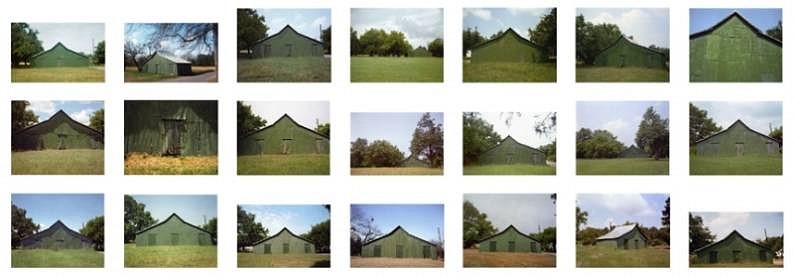 William Christenberry
Green Warehouse, Newbern, Alabama, 1973-2004
Chromogenic print (color)
3 1/2 x 5 in. (8.9 x 12.7 cm)
Twenty-one Ektacolor Brownie printsEdition 6/9