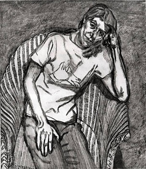Lucian Freud
Bella in Her Pluto T-Shirt, 1995
Etching
32 x 28 1/2 in. (81.3 x 72.4 cm)
Edition 22/36