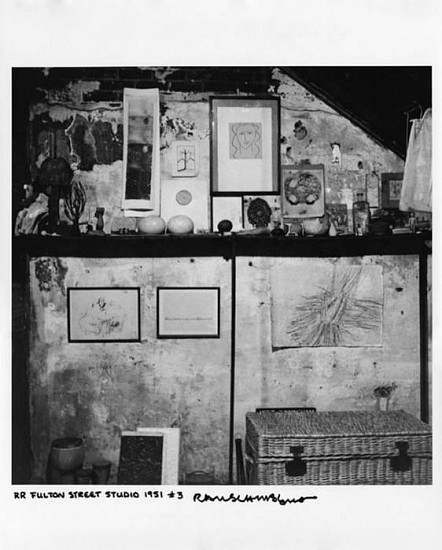 Robert Rauschenberg
RR Fulton Street Studio, 1951
23 x 23 in. (58.4 x 58.4 cm)
Edition 12 of 50Black and white digital ink jet print