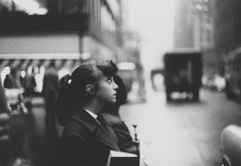 Diane Arbus
Girl in profile looking up, N.Y.C. 1956, 1956; printed between 1956 and 1957
Gelatin silver print (black & white)
5 1/4 x 7 1/2 in. (13.3 x 19.1 cm)
This work was printed by Diane Arbus