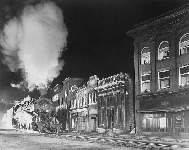 O. Winston Link
Main Line on Main Street, Northfork, West Virginia, 1958; Printed 1989
Gelatin silver print (black & white)
15 1/2 x 19 3/8 in. (39.4 x 49.2 cm)